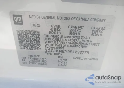 2025 Chevrolet Silverado 2500Hd 4Wd Standard Bed Lt z USA, uszkodzony, nr VIN 2GC1KNEY9S1233778